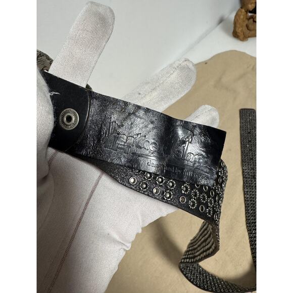 Leather Island Belt Mens 36 Black Studded Grommet Distressed Buckle Rock LI561 - Picture 13 of 14